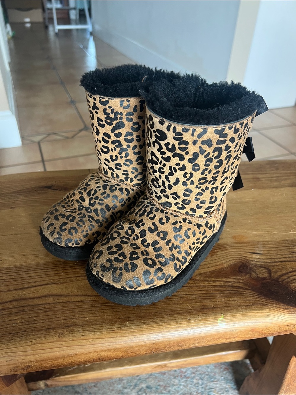 UGG Kids Leopard-Print Boots with Black Fur Trim